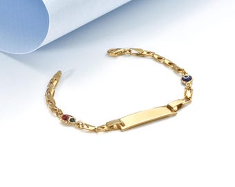 14K Gold Personalized Baby ID Bracelet, Custom Ladybug- Evil Eye Charm Baby Name Bracelet, Newborn Gift,Perfect for New Moms, Baptism