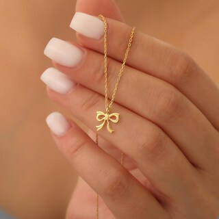 Collana Donna Con Ciondolo Fiocco - Placcata Oro 14K, A Strati, Ipoallergenica - Regalo Di Gioielleria
