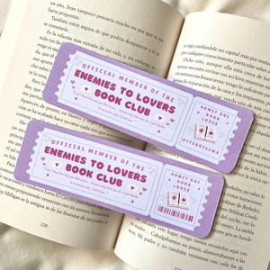 Bookmark enemies to lovers book club | book club admission bookmark | ticket bookmark | romance bookmark | book trope bookmark