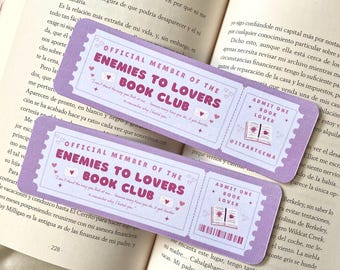 Bookmark enemies to lovers book club | book club admission bookmark | ticket bookmark | romance bookmark | book trope bookmark