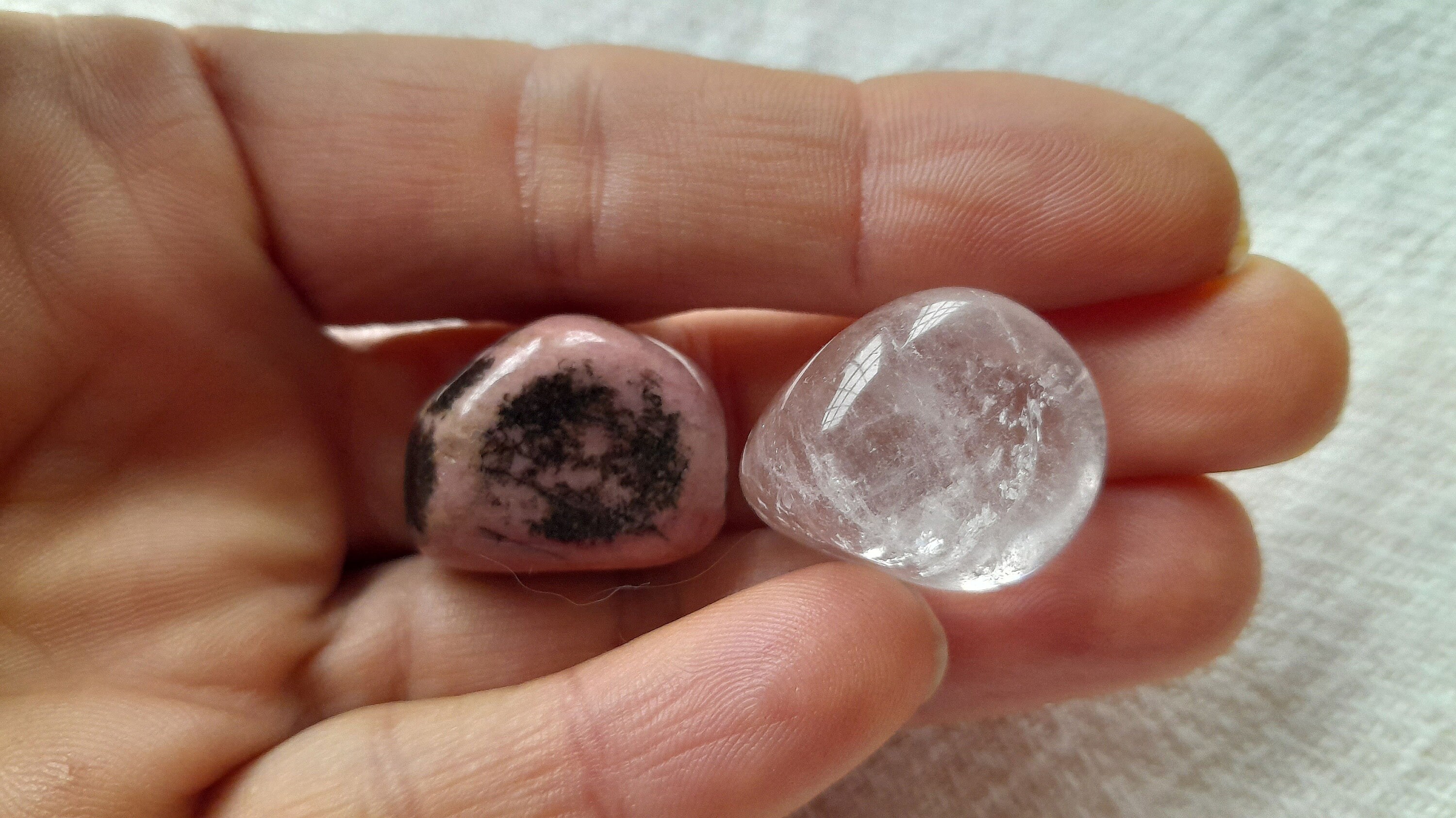 Crystal Pouch Necklace, Rhodonite and Clear Quartz Set With Keepsake ...