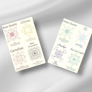 Carte di cristallo digitali, carte di meditazione con griglia di mandala di cristallo e affermazioni positive