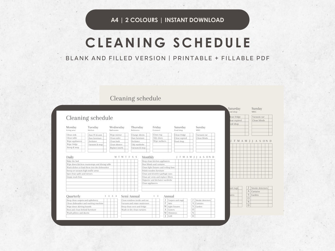 Editable Cleaning Schedule Printable Spring Cleaning Checklist Home ...