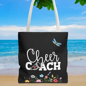 Cheer Coach Aestethic Tote Bags, Dragonfly Cheer Coach Gifts, Custom Cheerleading Gift, Sports Bags for Coaches, Game Day Cheer Poms Totes