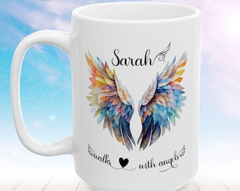 Personalized Angel Large Coffee Mugs Special Gifts for Mom, Custom Aesthetic Mug Gift for Best Friend Female, Going Away Mug, Christian Mugs
