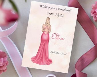 Personalised Prom Card - Choose your hair style and colour, dress style and colour & skin tone - Bespoke cards available