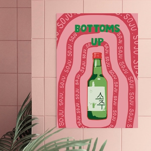 Modernes koreanisches Soju Poster | Alkohol Print Poster | Pinkes Poster zum Downloaden Poster Party Print | Modernes Bar Dekor | Moderne Küchenästhetischer Druck