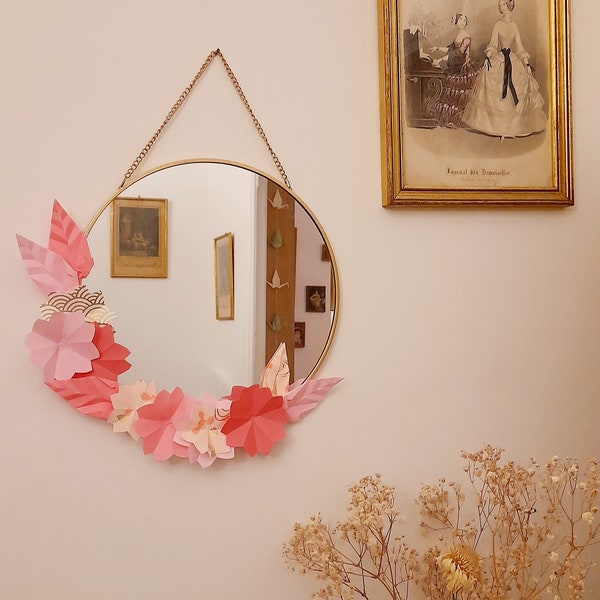 Miroir rond de fleurs en origami