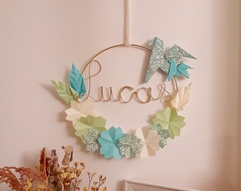 Couronne de fleurs en origami prénom