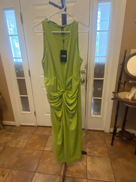 lime green ruched dress Green Strapless Ruched Dress 24648
