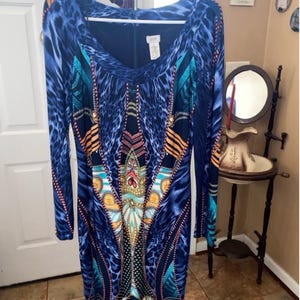 cache blue sequin dress CACHE Sequin BLUE / SILVER /Small DRESS Stunning