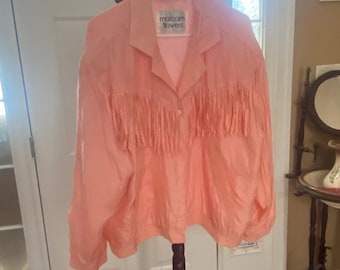 Women's Malcolm Flowers Peach Silk Fringe Jacket XL