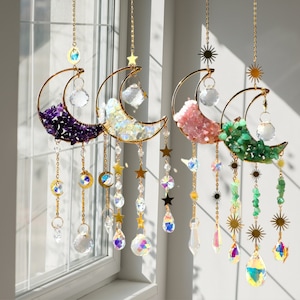 Moon Crystal Suncatcher, Amethyste Suncatchers, Rose Crystal Sun Catchers, Rainbow Maker Window hangings sun catchers, garden charming decor
