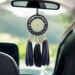 Black Feather Dreamcatcher, car charm pendants, dream catchers, wall decor, hanging for home, bedroom dream catch canopy, gift for dad