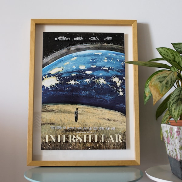 INTERSTELLAR Filmposter A4 gezeichnet, Wanddeko, Farbdruck auf hochwertigem Papier, Geschenkidee, bekannte Filme, (ohne Rahmen)