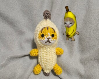 Banana Cat Meme gehäkelt Kuscheltier Deko