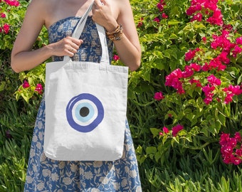 Evil Eye Protection Tote Bag/Einkaufstasche/nachhaltiger Stoffbeutel aus 100% Baumwolle