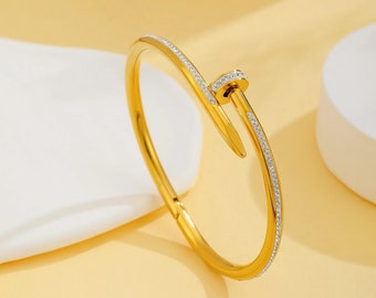 Bangle in nail look / titanium steel 18 carat gold plated with/without rhinestones in gold, rose gold & silver