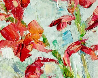 キャンバスに描かれたグラジオラスの油絵：アールデコ調のオリジナル花