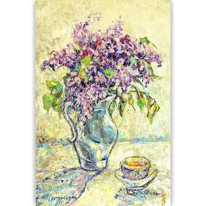 Original Oil Painting: Purple Lilac Bouquet Still Life - 15.7x23.6inch