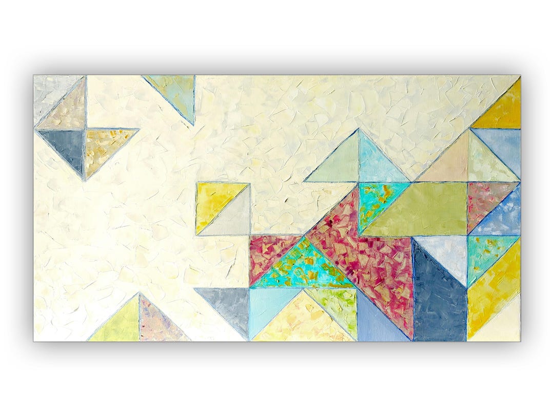 Original Abstract Geometric Oil Painting on Canvas: Modern Colorful ...