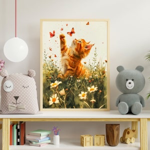 Cute cat, cute brown cat, cat art print, cat watercolor, cute cat painting, cute cat, cat art, cat wall art, digital download.