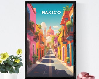 メキシコのイラスト入り旅行プリント - 鮮やかなデジタルウォールアート、ギャラリーウォールやホームデコレーションに最適、南米の雰囲気を瞬時に演出