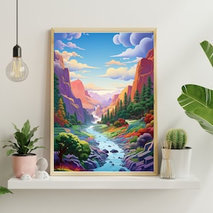 landscape painting, abstract landscape painting, wall art, mountain landscape,  wall decor, nature prints,digital download