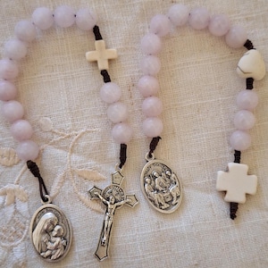 Catholic Rose Quartz Pocket Rosary - Ten-Decade Rosary - Travel Rosary