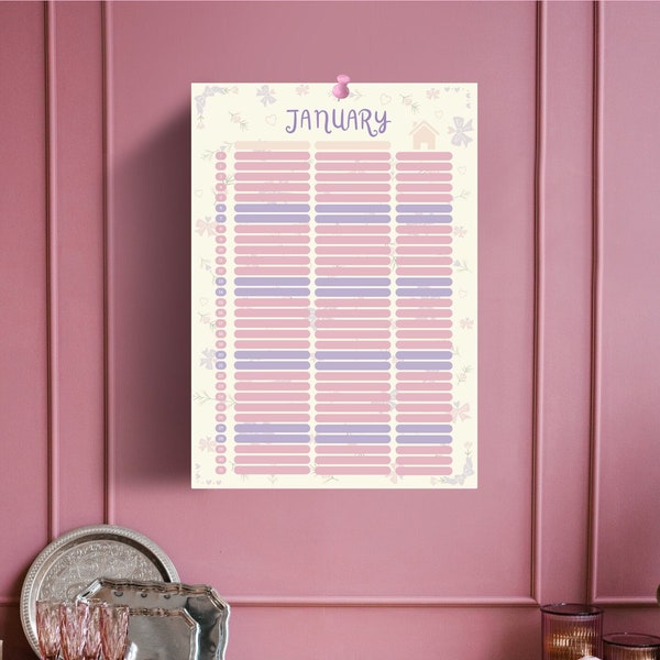 Coquette Couple / Family / roommate Calendar / Planner for 2024