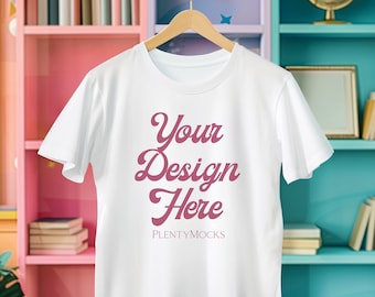 Bella Canvas 3001 White Shirt Mockup T-Shirt Hanging Mockup Unisex Teacher's Mock Up Pastel Classroom Mockup Elementary School Mock Hanging