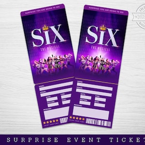 Printable Six Broadway Surprise Ticket, Six Musical Collectible Theater Ticket, Six Editable Musical Theatre Faux Event Admission Souvenir