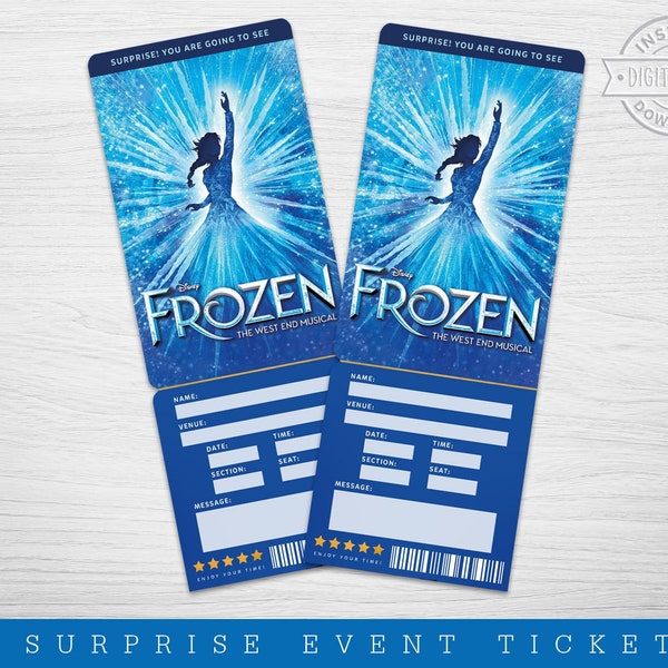 Printable Frozen Broadway Surprise Ticket, Frozen the Musical Collectible Theater Ticket, Editable Musical Theatre Faux Event Admission