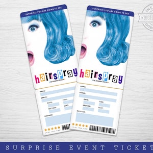 Druckbares Haarspray Broadway Surprise Ticket, Haarspray das Musical Sammlerstück Theaterkarte Bearbeitbares Musiktheater Faux Event Eintritt