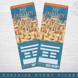 Druckbare My fair Lady Broadway Surprise Ticket, My fair Lady the Musical Collectible Theaterkarte, bearbeitbare Musiktheater Faux Karte