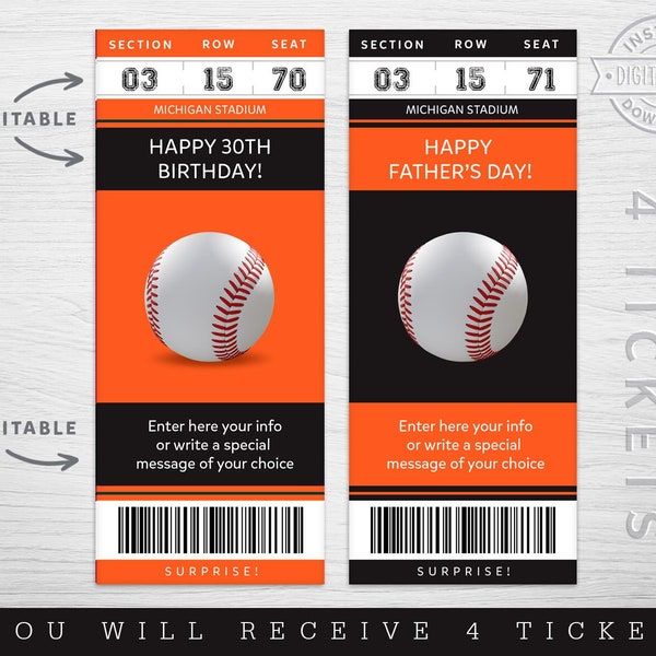 Digital San Francisco Colors Surprise Ticket Gift, SF Baseball Game Ticket, Baseball Surprise Gift Ticket, Editable Baseball gift ticket