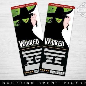 Druckbare Wicked Broadway Überraschungskarte, Wicked Musical Collectible Theaterkarte, bearbeitbares Musiktheater Faux Event Eintritt Souvenir