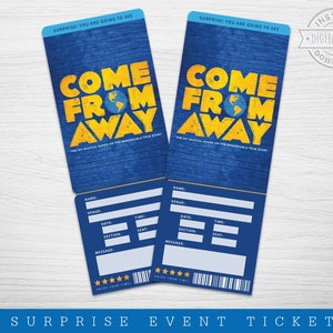 Printable COME FROM AWAY Broadway Surprise Ticket,  Musical Collectible Theater Ticket, Editable Theatre Faux Event Admission Sourvenir