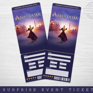 Druckbare Anastasia Broadway Surprise Ticket, Anastasia the Musical Collectible Theaterkarte, bearbeitbare Theater Faux Event-Eintritt