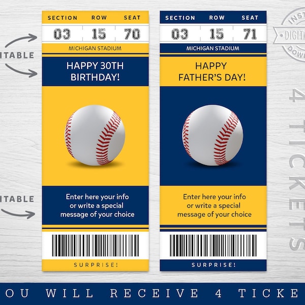 Digital Milwaukee Colors Surprise Ticket Gift, Milwaukee Baseball Game Ticket, Baseball Game Surprise Gift Ticket, Editable game ticket