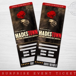 Afdrukbaar Hadestown Broadway-verrassingsticket, Hadestown the Musical Collectible Theatre-ticket, bewerkbaar toegang tot theater nep-evenement