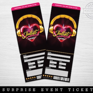 Druckbare Juliet Broadway Surprise Ticket, Juliet the Musical Collectible Theater Ticket, bearbeitbares Theater Faux Event Admission Souvenir