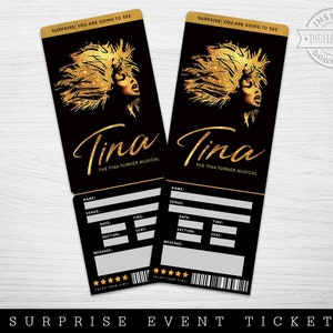 Druckbare TINA Broadway Surprise Ticket, TINA die musikalische Sammler-Theaterkarte, TINA bearbeitbares Musical, Theater-Faux-Event-Eintritt