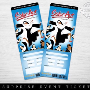 Afdrukbaar Sister Act Broadway Surprise-ticket, Sister Act the Musical Collectible Theatre-ticket Bewerkbaar Musical Theatre-faux-evenementticket