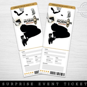 Afdrukbaar The Book of Mormon Broadway Surprise Ticket, Book of Mormon the Musical Collectible Theater Ticket, bewerkbaar theater nepevenement