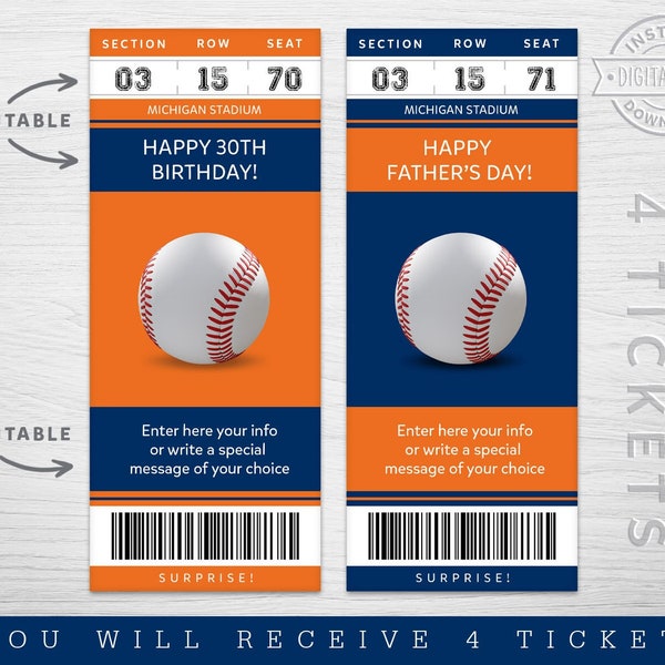 Digital New York Colors Surprise Ticket Gift, NY Baseball Game Ticket, Baseball Game Surprise Gift Ticket, Editable sport Gift ticket