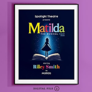 Matilda The Musical Poster, Broadway Musical Tribute Art, Custom Theatre Poster, Playbill poster, High School Musical Poster, Actor Gift art