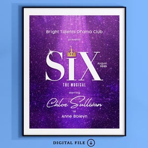 Six The Musical Poster, Broadway Musical Tribute Art, Custom Musical Theatre Poster, Playbill poster, High School Musical Poster, Actor Gift