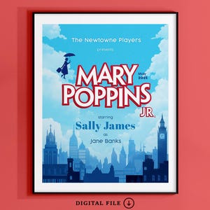 Mary Poppins Musical Poster, Broadway Musical Tribute Art, Custom Theatre Poster, Playbill poster, High School Musical Poster, Actor Gift