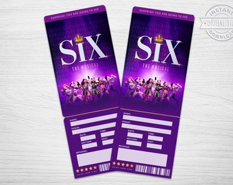 Printable Six Broadway Surprise Ticket︱Musical Theatre ticket︱Event Gift reveal